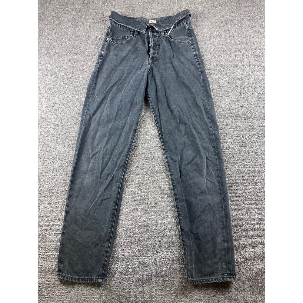 Jean Atelier Jeans Women 24 Gray High Rise‎ Flip Straight Cotton Designer Grunge